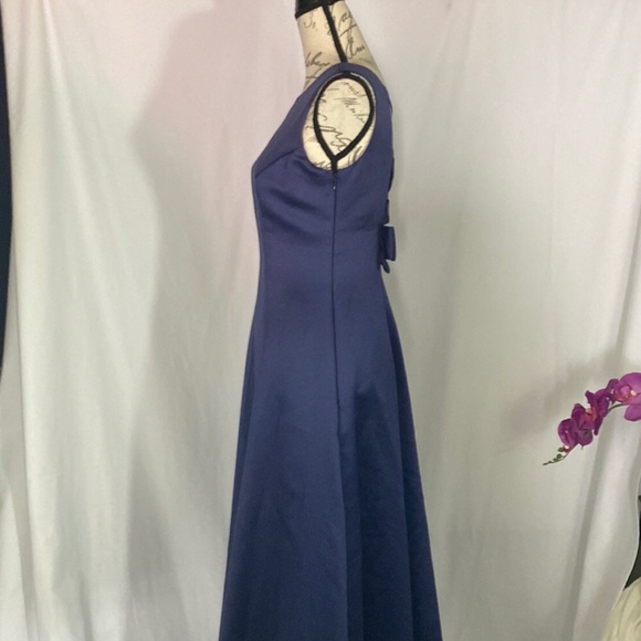 Vintage Bill Levkoff Navy Blue Satin Bridesmaid Satin Dres Beautiful - Picture 5 of 6